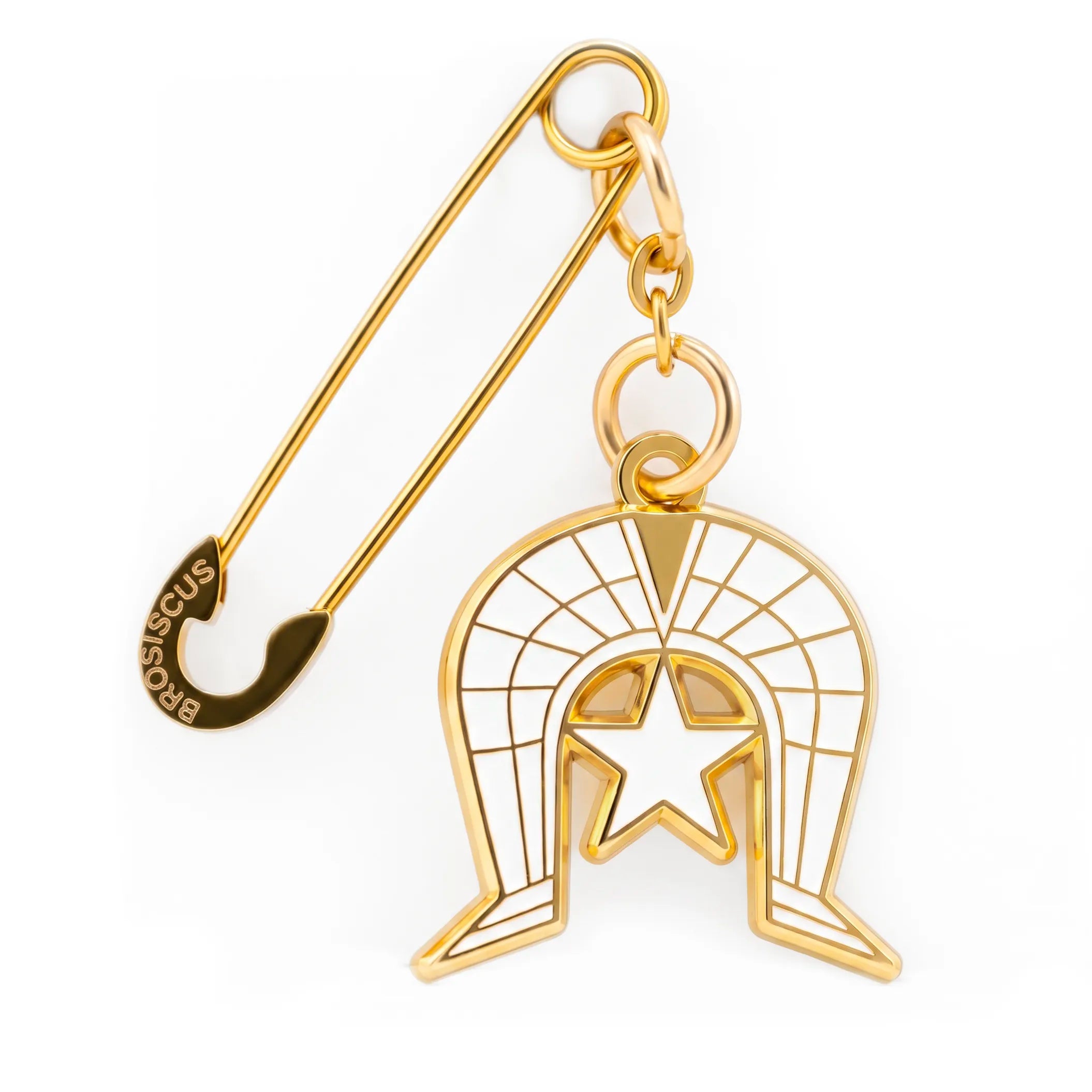 Torres Strait Islander Dhoeri Safety Pin Brooch | White & Gold Enamel