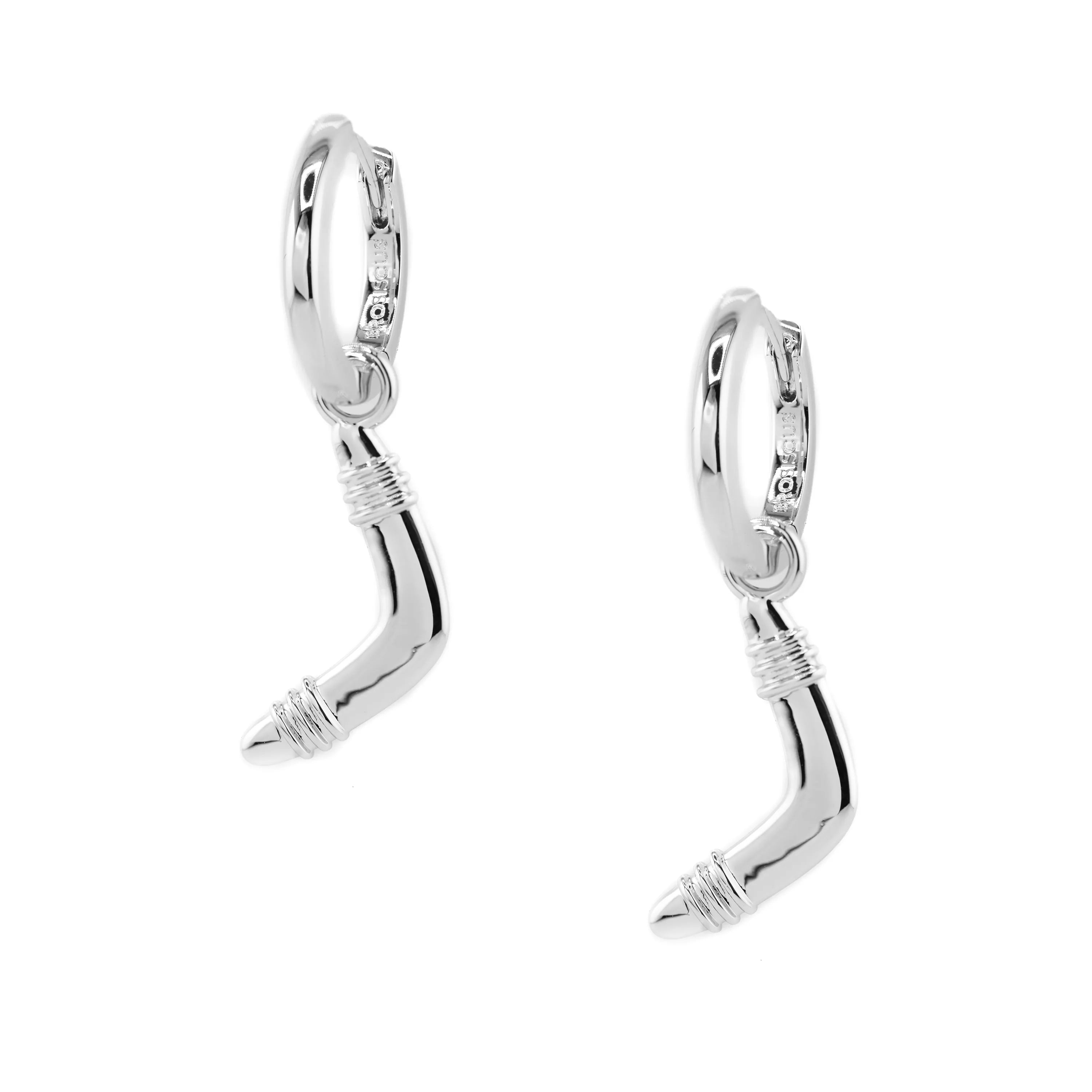 Boomerang hoop earrings Silver Aboriginal Boomerang Silver charm on hoop earrings
