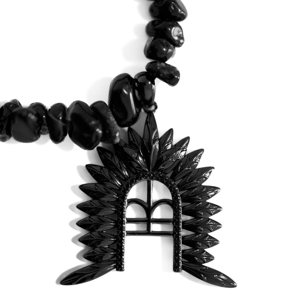 Torres Strait Island Dhoeri Headdress Pendant with Natural Black stones