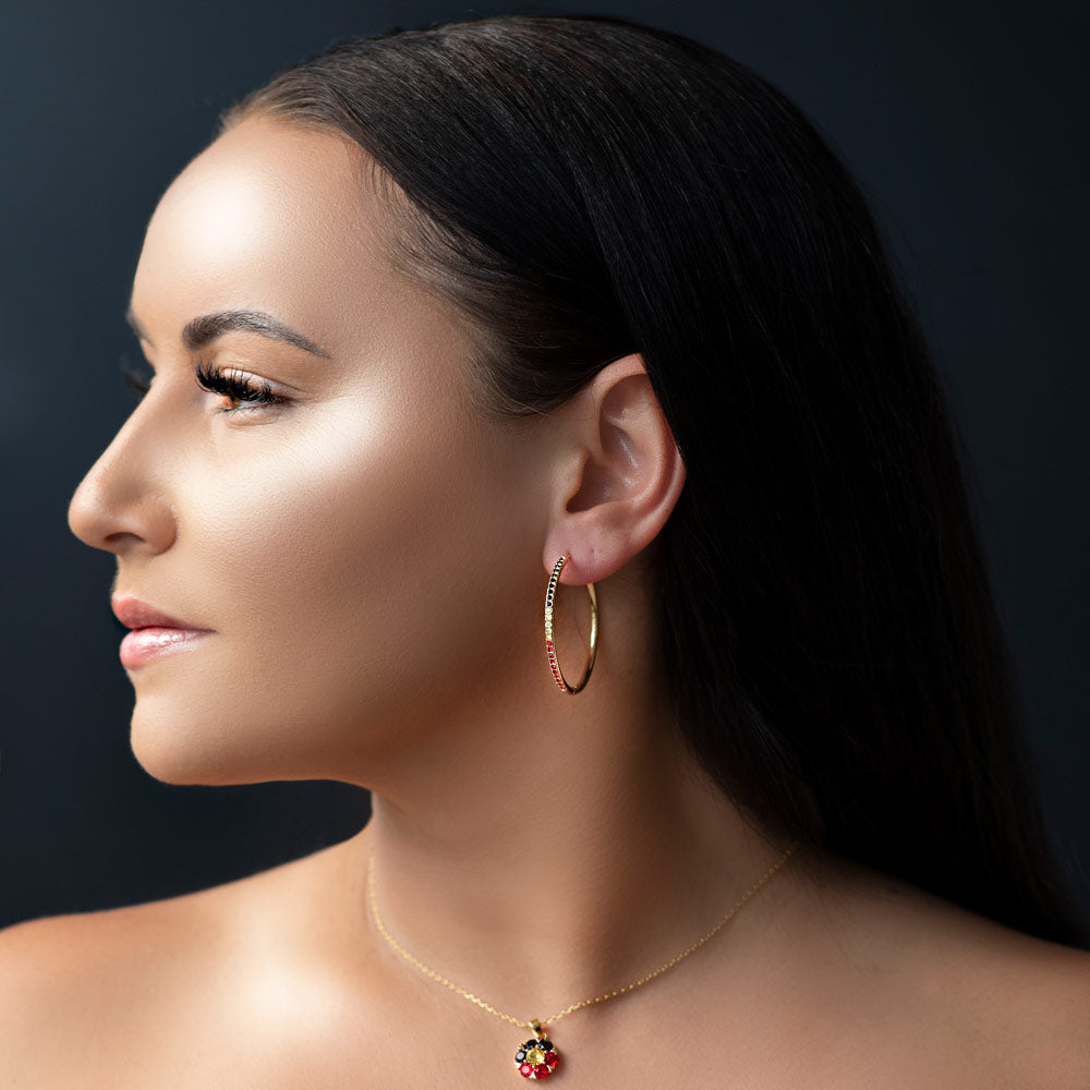 Aboriginal Flag Pendant worn by Aboriginal Model Gold Necklace