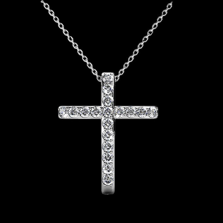 White-Gold-Swarovski-Crystal-Cross-Necklace